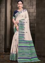 Cotton Blue Traditional Wear Printed Saree